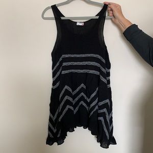 Free people voile tunic tank top black with grey lace detail.